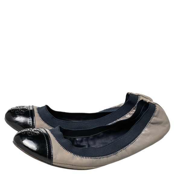 Tory Burch Grey/Blue Leather And Elastic Gabby Scrunch Ballet Flats Size 38.5 - Picture 4 of 4